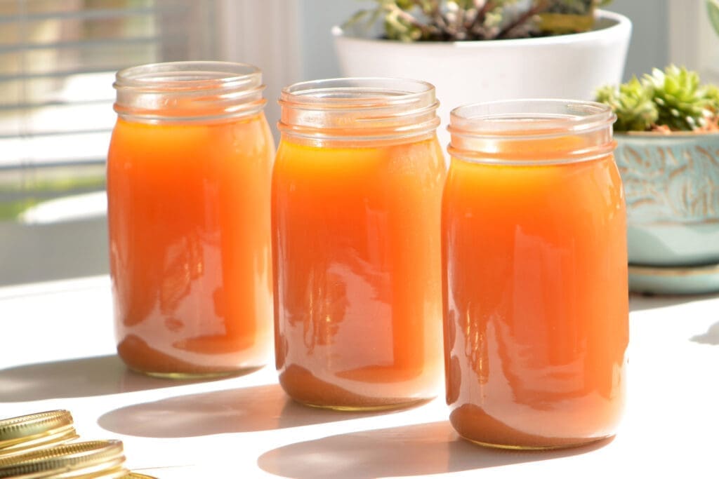 Canning jars are the perfect air tight containers for storing chicken bone broth. 